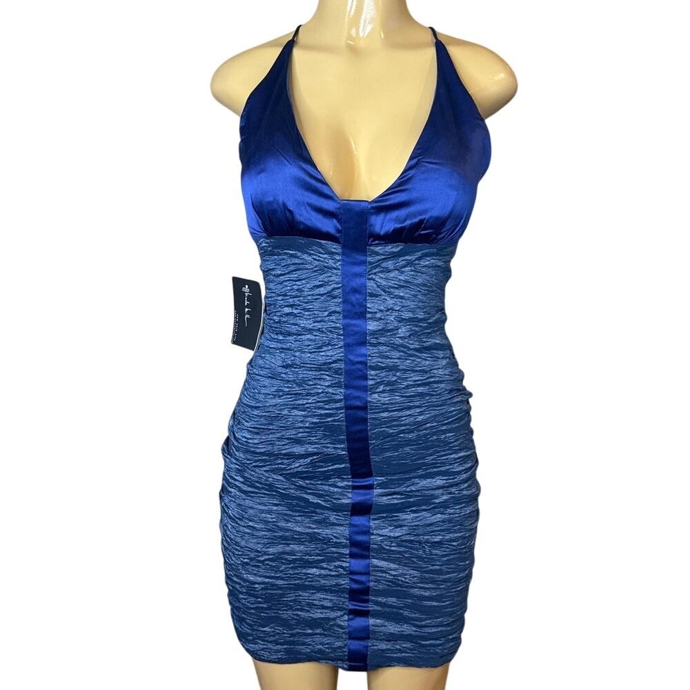 Nicole Miller Collection Sleeveless Ruched Racerback Silk Dress Blue SZ 4 NWT